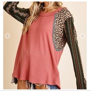 COPY - 35 Aztec Mixed Print Contrast boho chic sleeve top